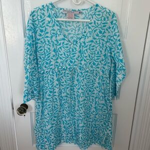 Gretchen Scott Designs Aqua and White Floral Tunic